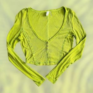 Out From Under Bright Green Crop Top, Long Sleeves, Size M